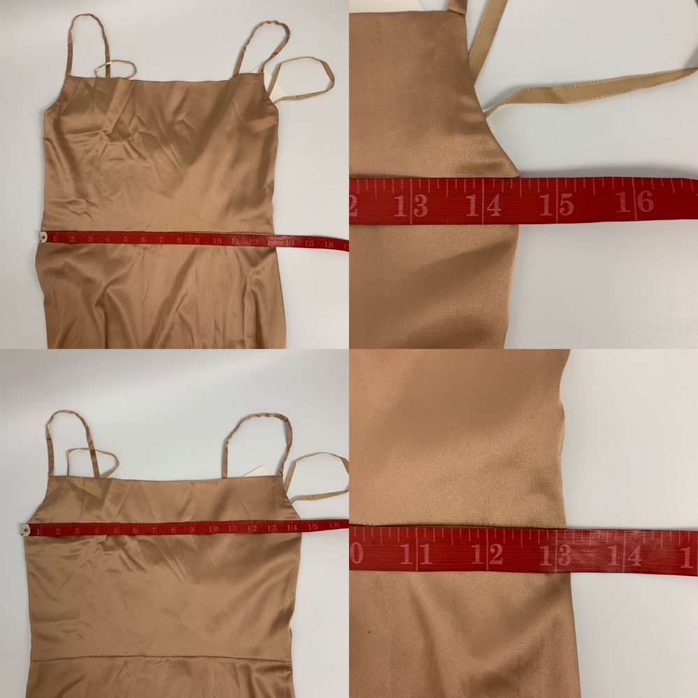 Abyss by Abby Japonais Satin Ruffle Gown Rose Gold Maxi Dress Sz S NWT - Picture 10 of 11